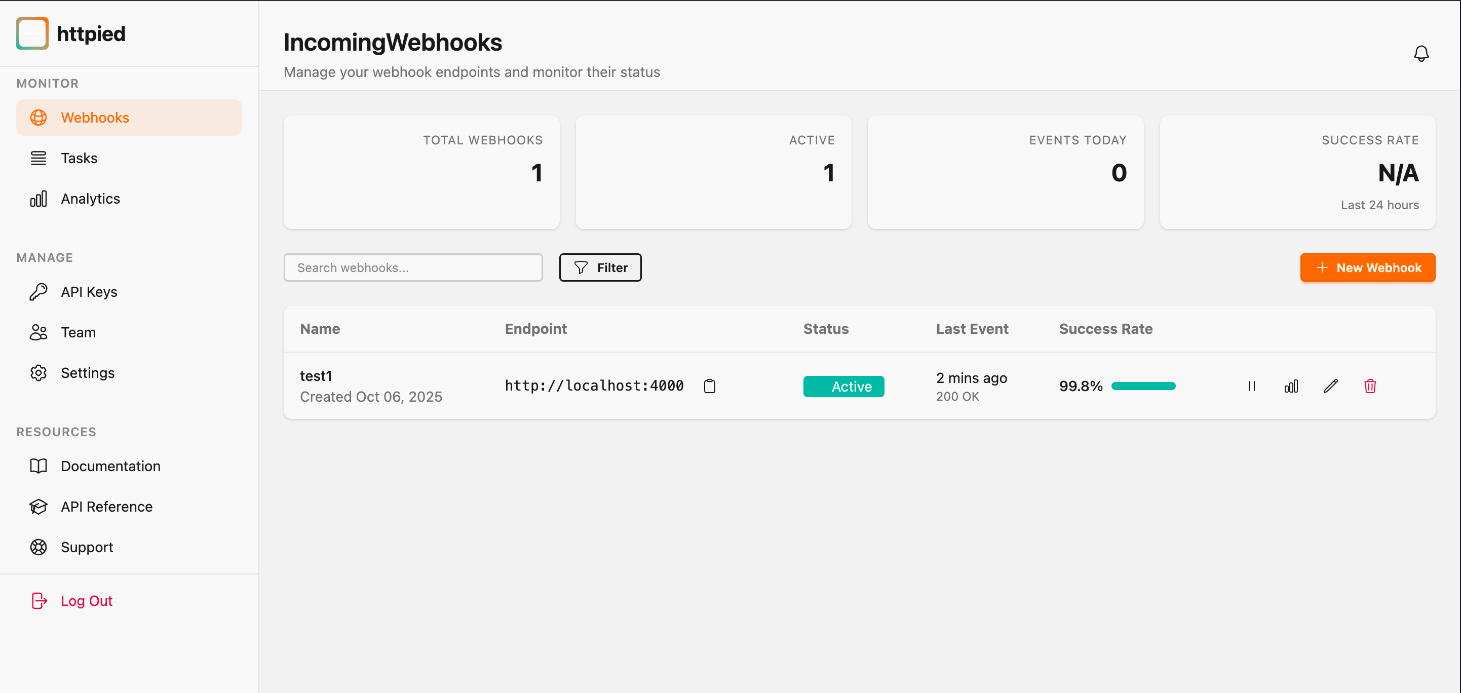 Httpied Webhooks Dashboard